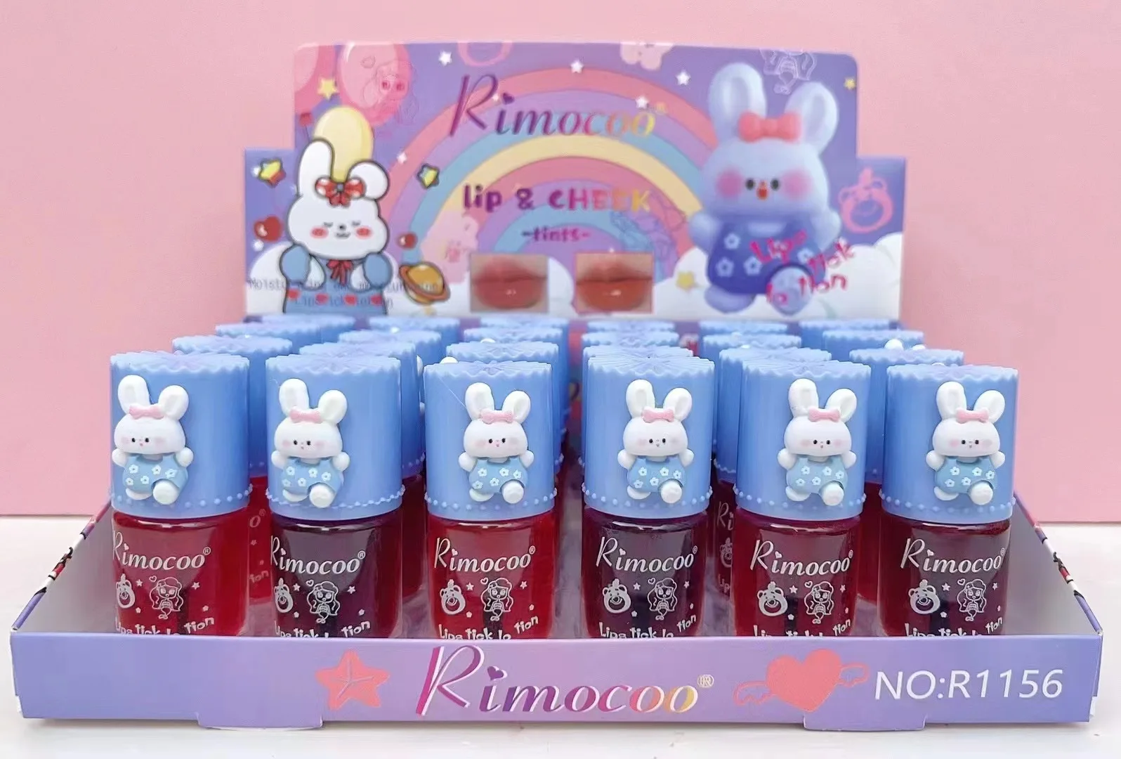 Hot selling girls cute cartoon liquid lip gloss lipstick water lip oil stain shinny lipstick