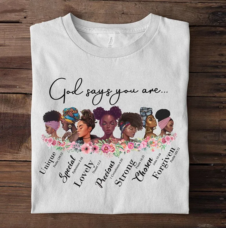 God says you are black girl is beautiful Magic T Shirt Women Graphic T-shirts Plus Size africa girl t-shirts prints