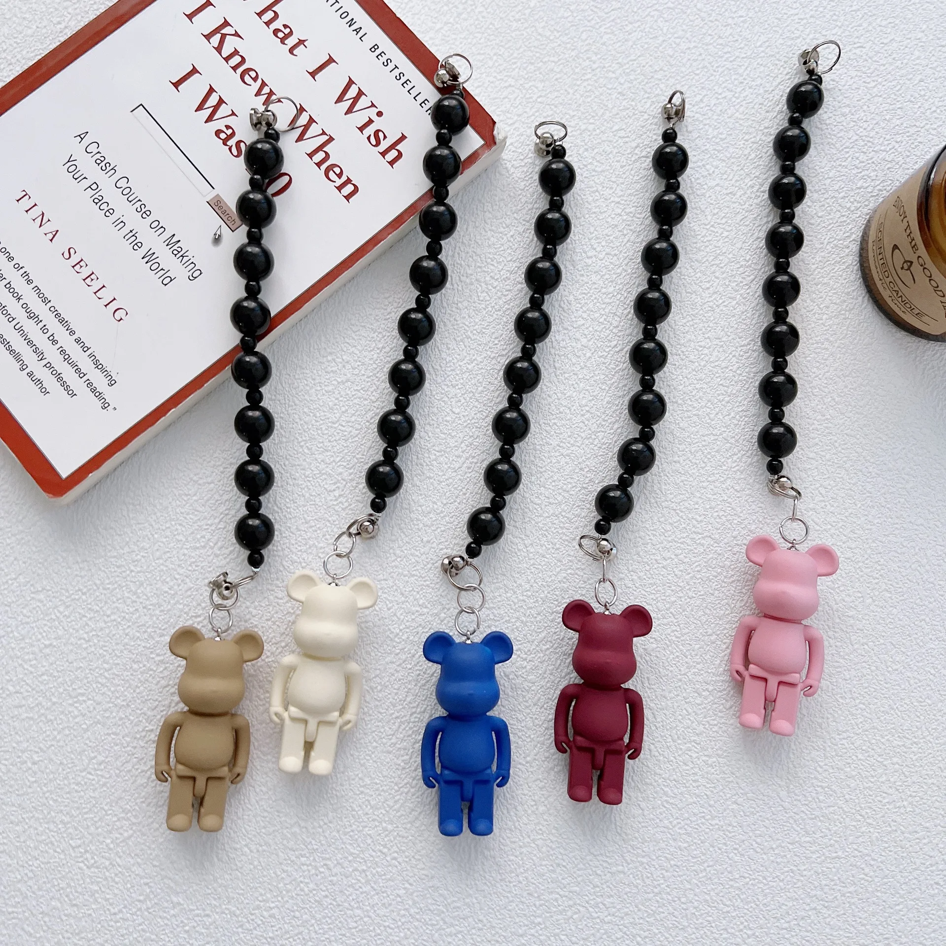 Acrylic Violent Bear with Black Bead Chain Suitable for Drip Glue Phone Case and Notebook Accessories