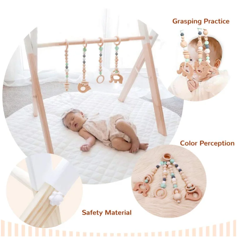 Winning Design Activity Baby Gym Wooden Fitness Frame Toys Play Hanging Crochet Hanging Dolls Beech Play Foldable Gym Wood Toy