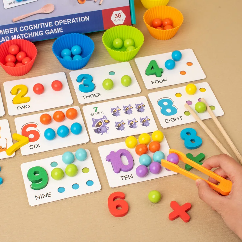 2024 Premium Edition Wooden Numeral Cognitive Arithmetic Puzzle  Education Toy Clip Bead Arithmetic Pairing Soft Silicone toy