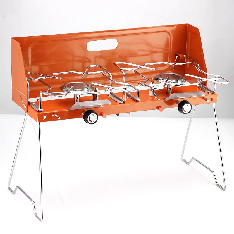 Camping Outdoor Portable Stainless Steel Stove Cooking Device Strong Power Two Burner Stove Foldable Barbecue