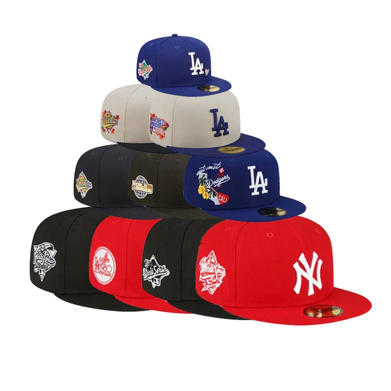 Wholesales Stock New Style 3D Embroidered Logo Fashion Side Patch Sports gorras mlb Cap Flat brim Custom Fitted Hat