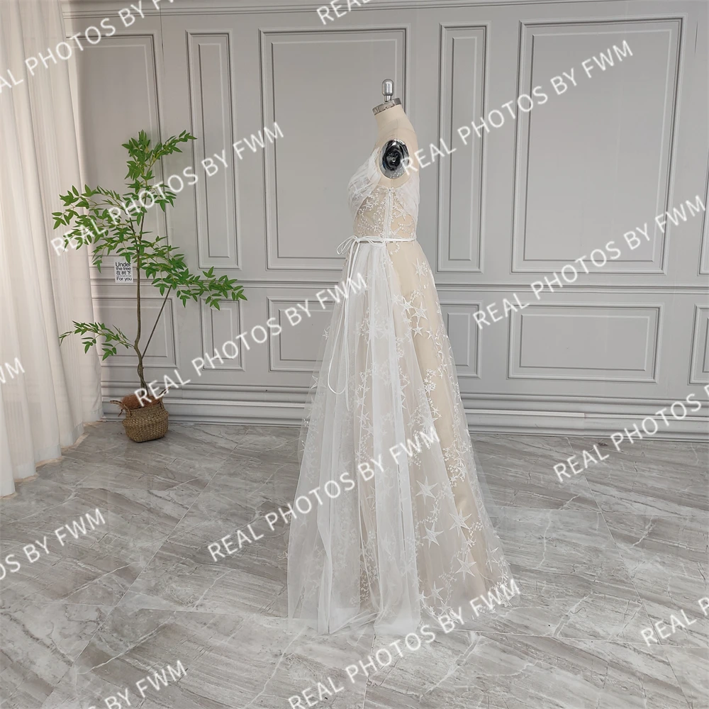 100% Real Photos High Quality Stars Lace Wedding Dress For Bride Elegant Woman Illusion Back Bridal Gown New Design 2024