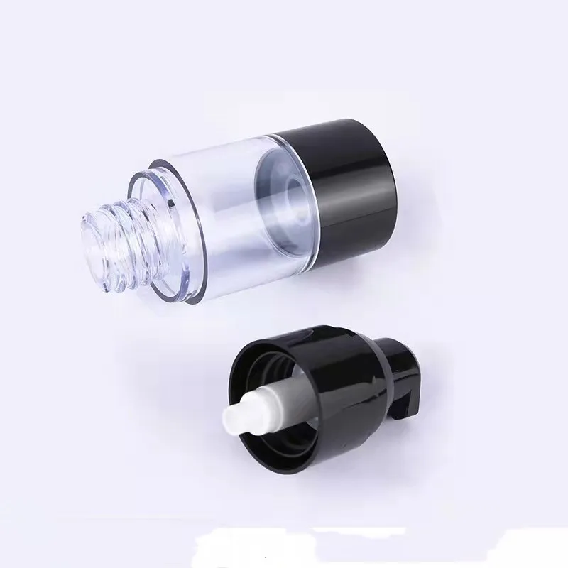 Wholesale plastic round black clear airless lotion cream bottle 1 oz 30ml airless pump bottle airless spray bottle