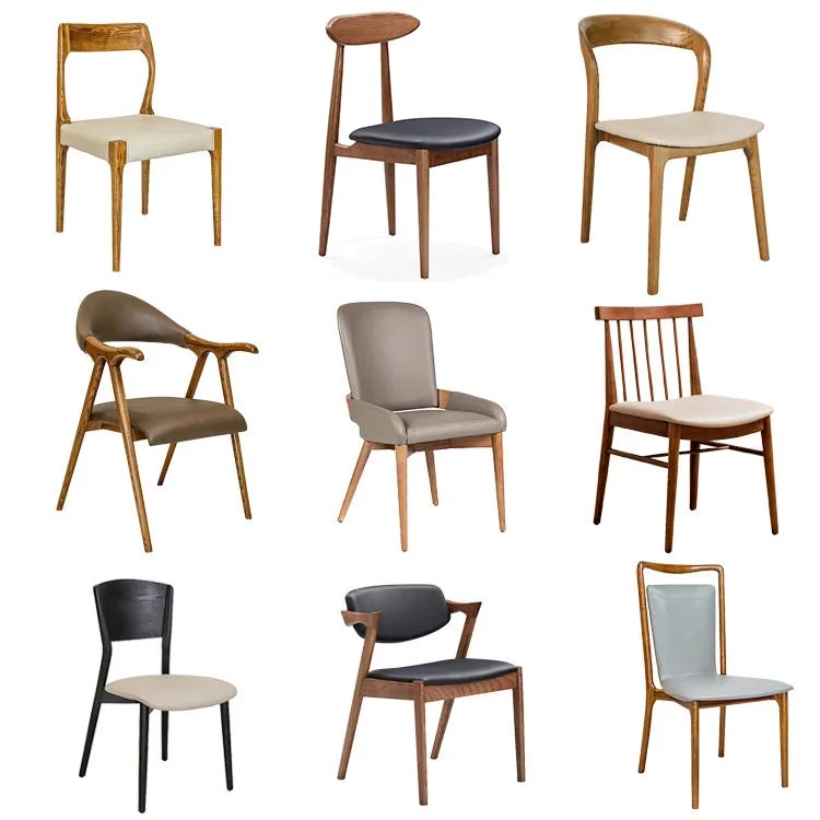 Nordic Modern Dining Table Room Restaurant Furniture Chairs PU Leather Solid Wood Chairs Wooden Dining Chair