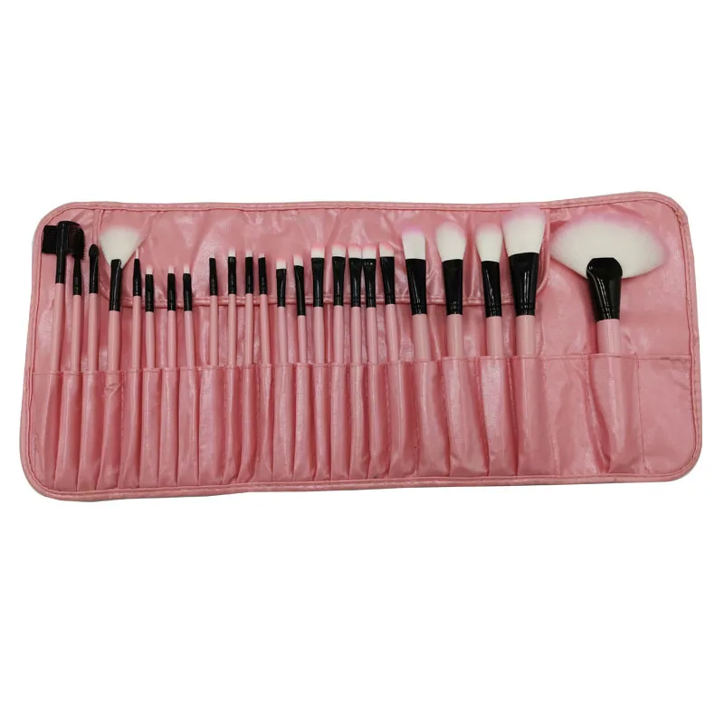 Portable Customize LOGO Natural Wood 24PCS Makeup Brushes Set Black, Pink, Brown, Burlywood Color