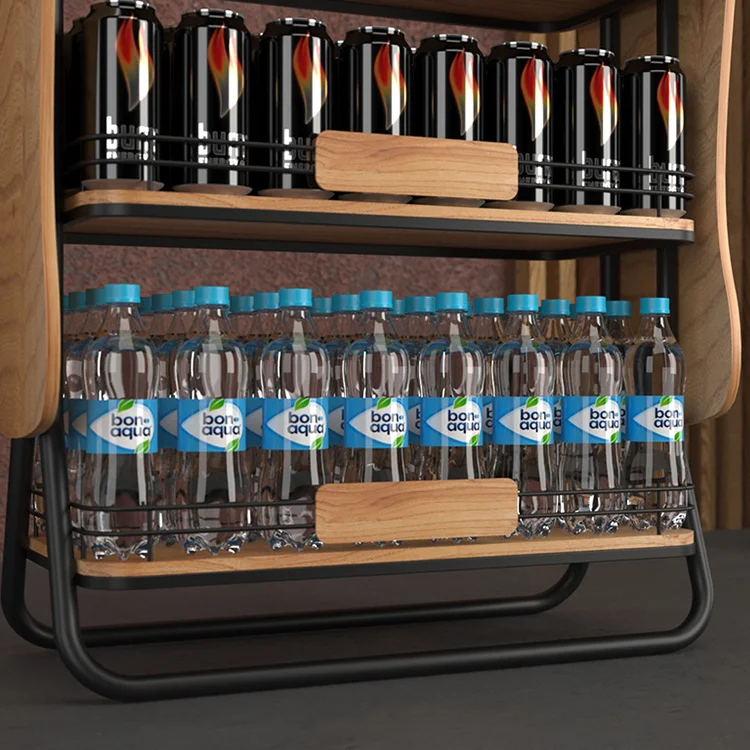4 Layer cola bottle wood display rack floor retail display stand for liquor store