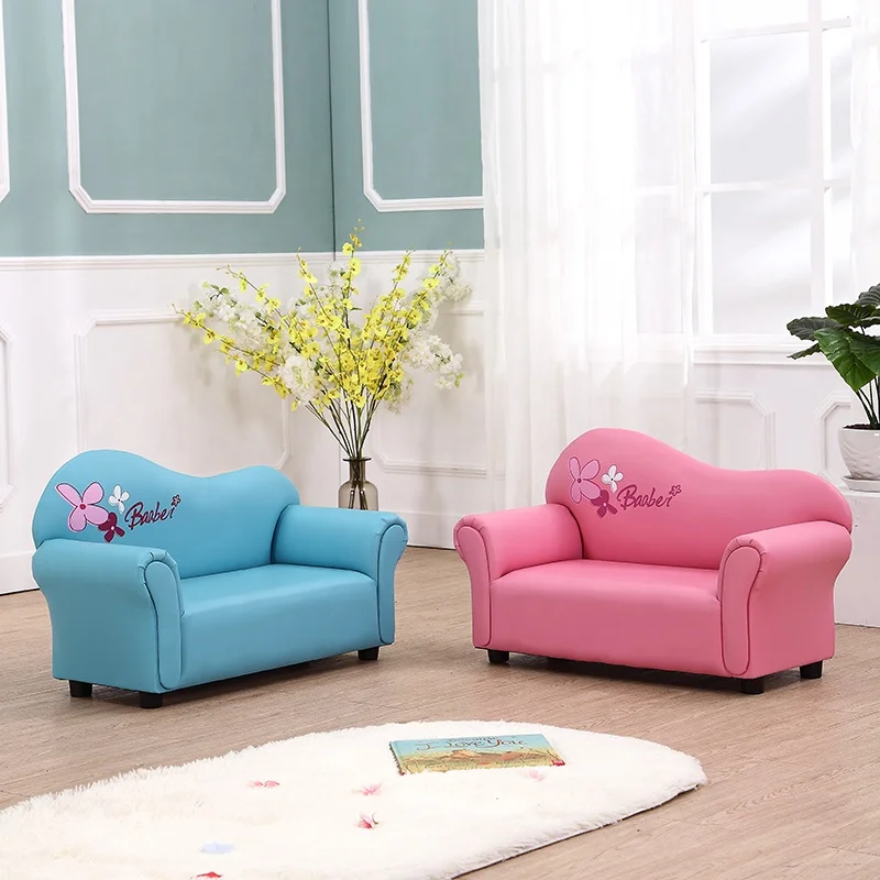 Classic Retro Design Double Place Pink Girl Sofa PVC Sofa Kids Bedroom Furniture