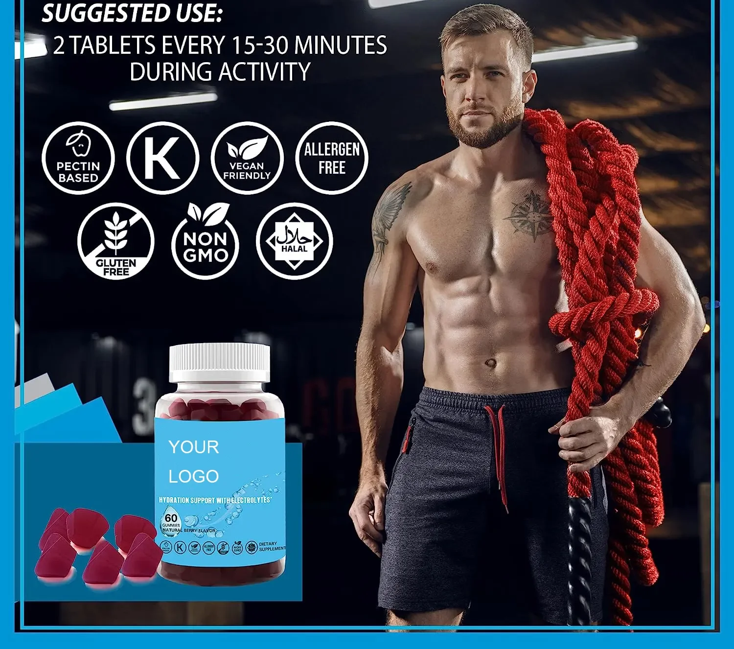 Factory OEM  Hydration Gummies Natural Berry Flavor Electrolyte Health Support Vegan Gluten Free Halal Pectin Gummies