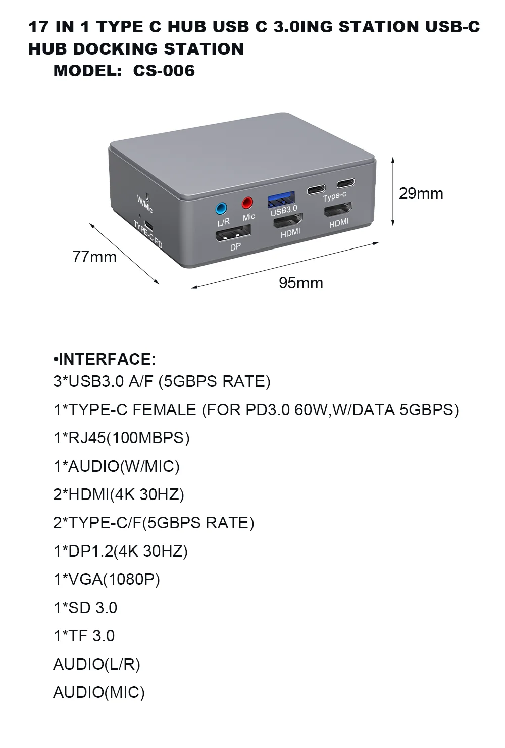Multi function 17 port usb hub  Type-C 17 in 1 Hubs usb c docking station adapter