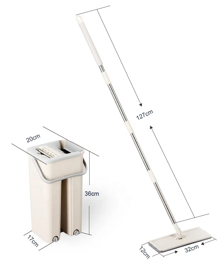 OEM Factory Supplying Mop with Bucket for Hand-free Flat Mop Magic Mop Bucket Floor Cleaning with 2 Microfibre Cloths