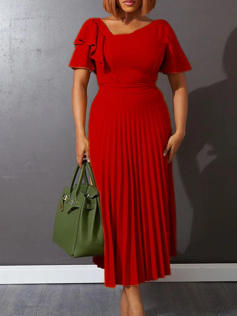 New Arrival Fashion Summer Business Womens Dresses Maxi Plus Size Ladies Office Dress White Ruffle Pleated Career Dresses