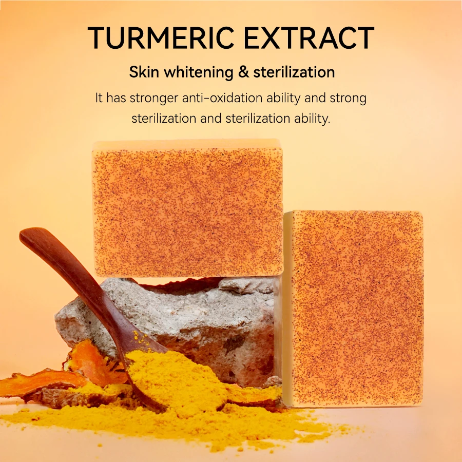Private Label Nourishing Glowing Whitening Kojic Acid Soap Vitamin C Turmeric Hyaluronic Acid Face Body Soap 100g