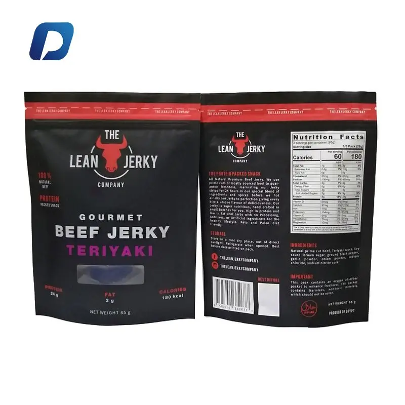 Printing Plastic Reusable Snack Beef Jerky Black Mylar Zip Lock Bag
