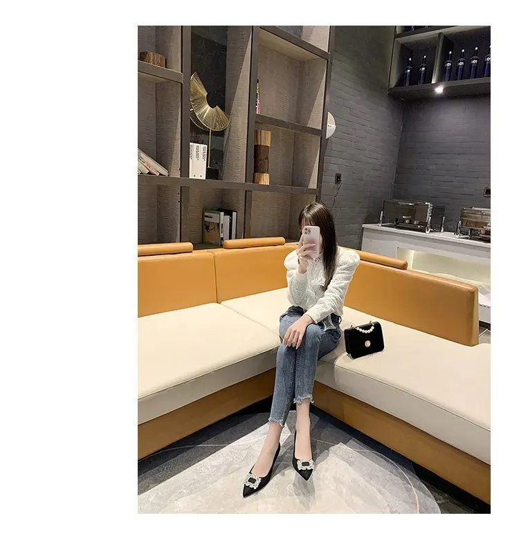 Amazon AliExpress Hot Sale Banquet Lady High Heels Candy Color Satin Bling Rhinestone Buckle Party Girls Heels