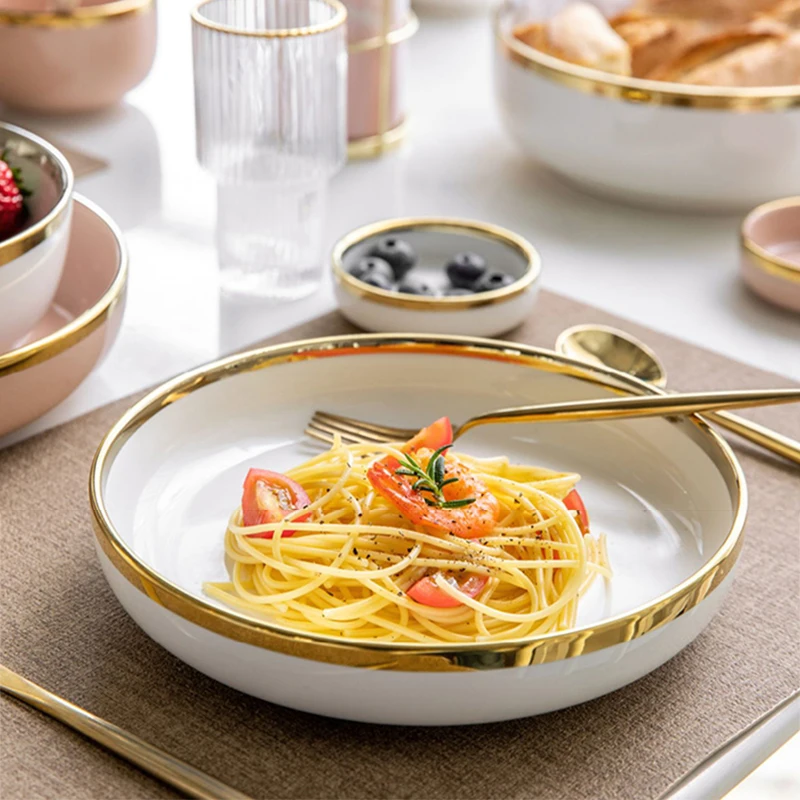 White Tableware Set Ceramic Dinner Plates Dishes Plates And Bowls Set Food Plate Salad Soup Bowl Dinnerware Set For Restaurant