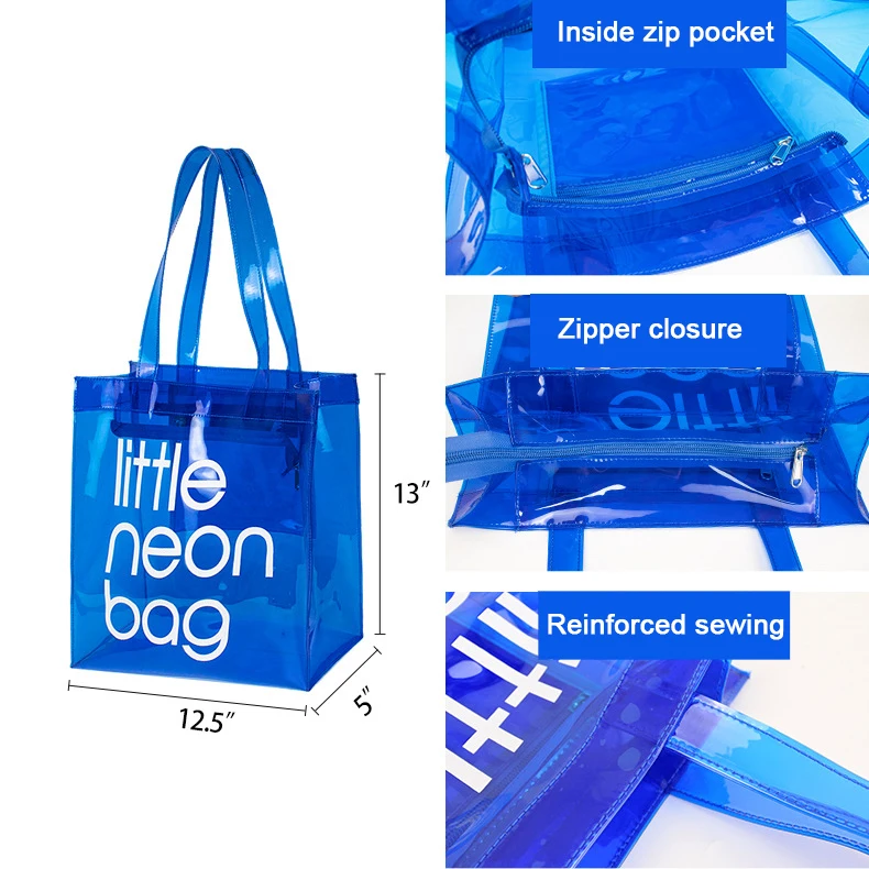 Neon Color Handbag Beach Plastic PVC Tote Bags Transparent Bag With Handle