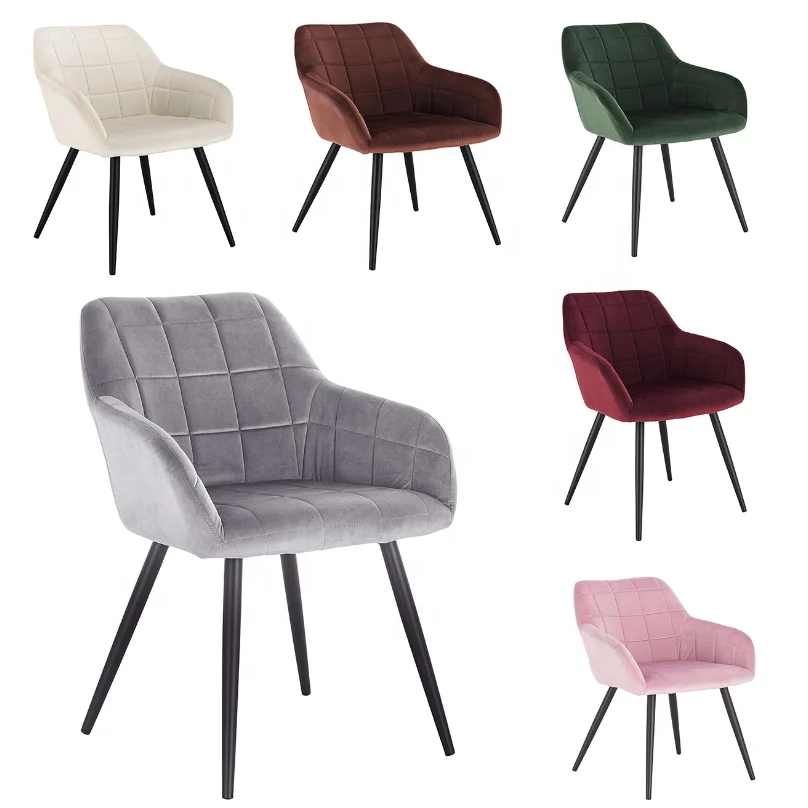 
Бархатный металлический кухонный стул со спинкой, бархатный обеденный стул с подлокотниками 
