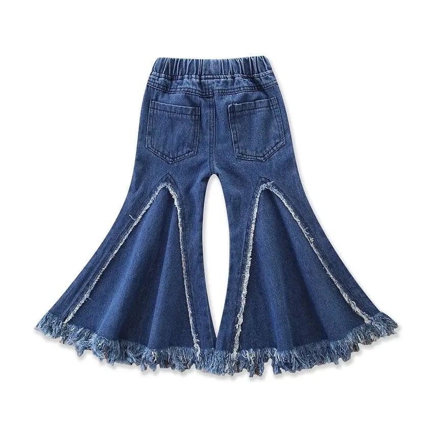 
K18614 New Baby Girl Fluffy Flared Jeans Toddler Girl Bell Bottom Denim Pants Kids Jeans for Girl Spring Autumn 