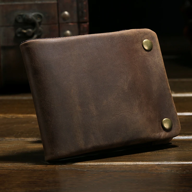 wb1719 Men Bifold Flap Leather Wallet with Zip Pocket Flip Card Case