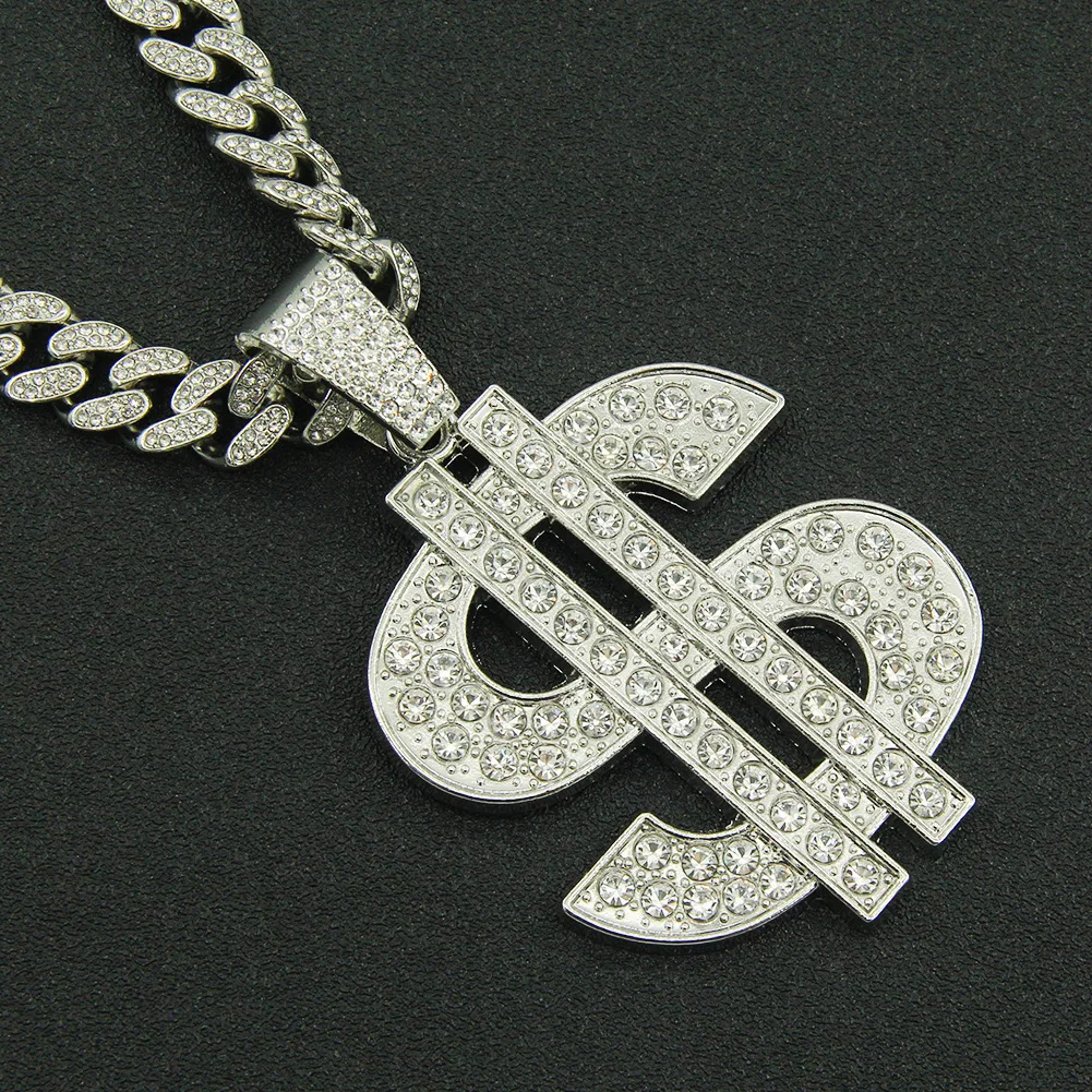 New Design Gold Color US Dollar Shape Pendant HipHop Necklace for Women/Men Bling Jewelry