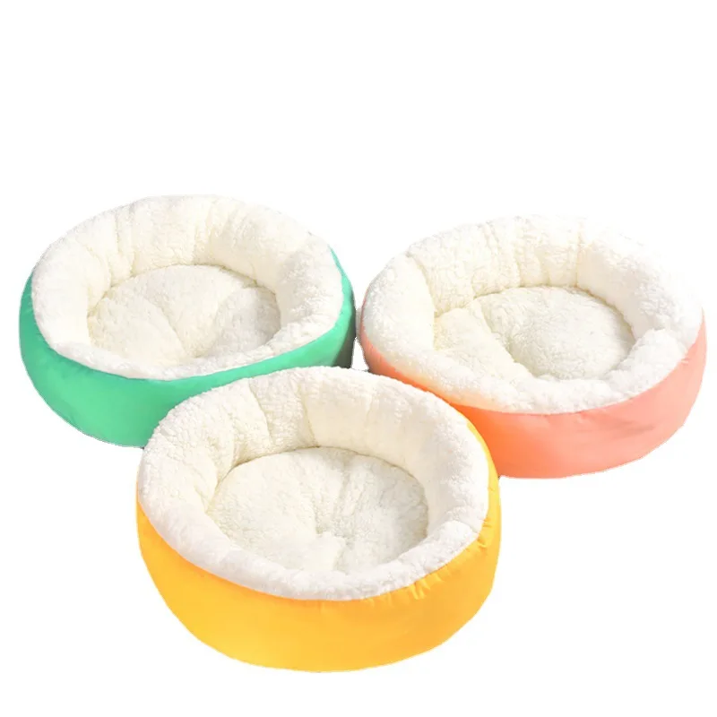 Round Long Plush Pet Beds for Dog Mattress Cat Sleep Nest Sofa Pets Bed Cattery Dogs Cushion Kennel for Indoor Cat Products