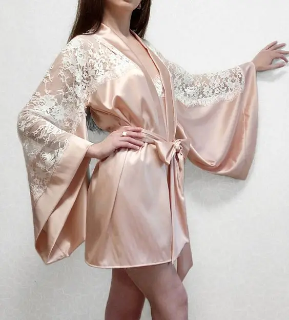 
Sexy Lace Sleepwear With Kimono Night Gown Silk Satin Kimono Short Floral Wholesale Robes 