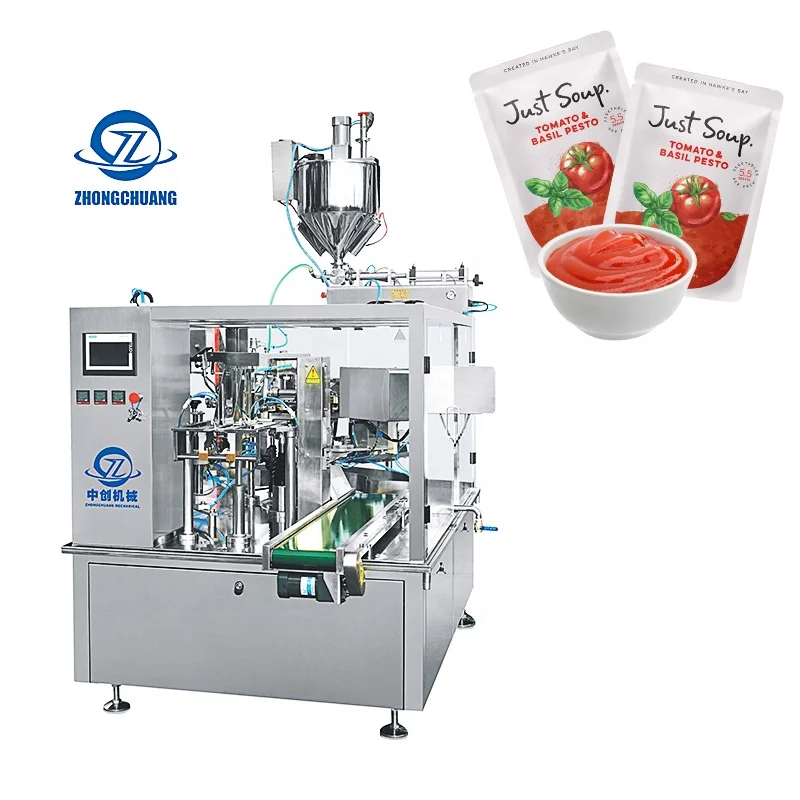 Zipper Pouch Kitchup Liquid Rotary Filling Sealing Tray Pack Machinery Bagger Stand Up Bag Packing Machine
