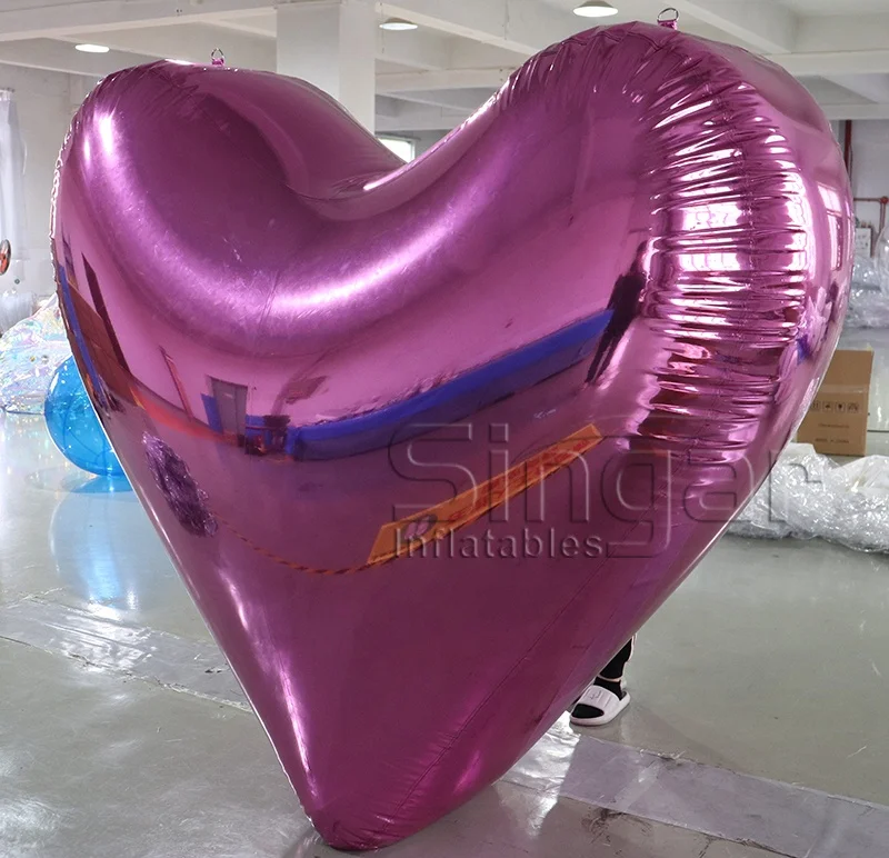 Giant valentine decoration inflatable red heart mirror ball big shiny heart balloon