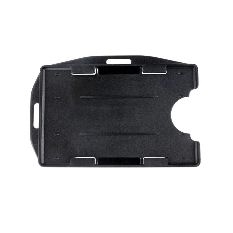 Double side hard plastic ID cardholder, black badge holder Horizontal and Vertical Dual-Use