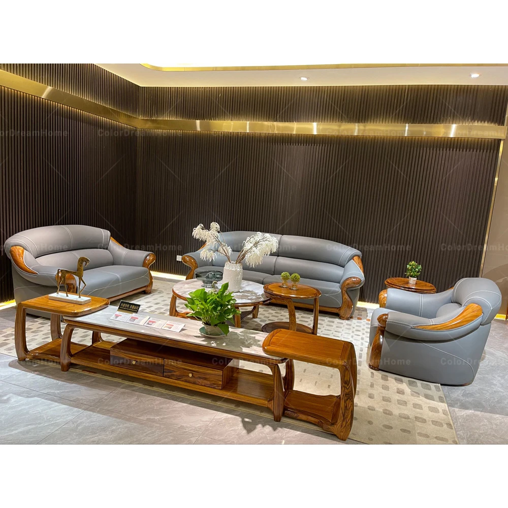 Chinese Modern Furniture Living Room Leather Sofa Set Southeast Asian Style