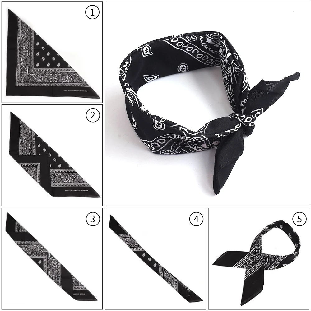 Wholesale custom beauty square bandanas girl multi color headwear scarf paisley polyester printed cotton head band