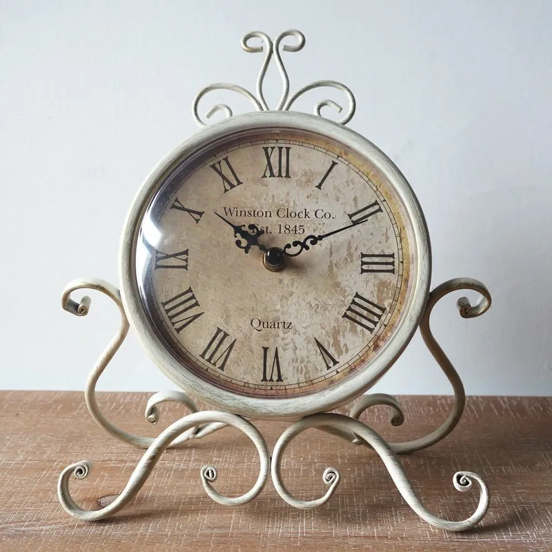 European vintage iron art clock silent  seat clock wholesale desk clock iron art metal decoration