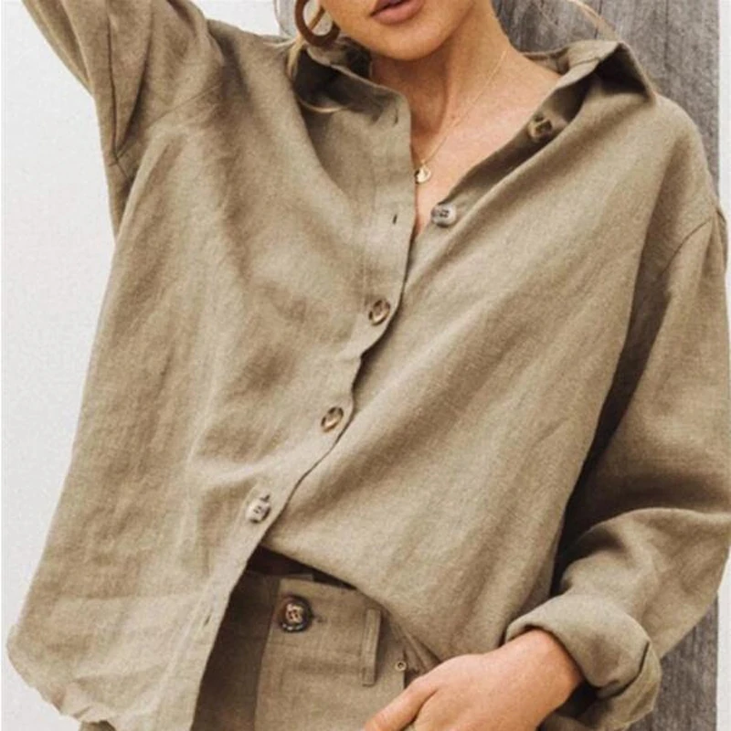 Wholesale Stylish  White Cotton Linen Shirts Women Linen Shirt Blouse 100% Linen Shirts For Ladies