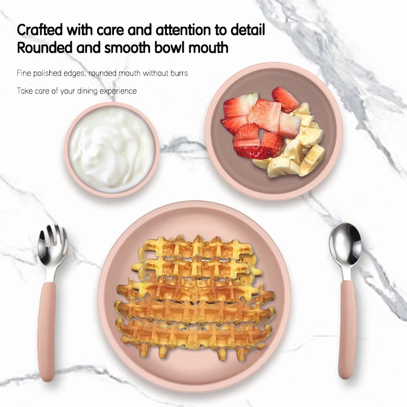 Spill-Proof Kids Dining Food Grade Baby Bowl Bibs Cup Suction Plates Spoon And Fork Silicone Baby Feeding Set