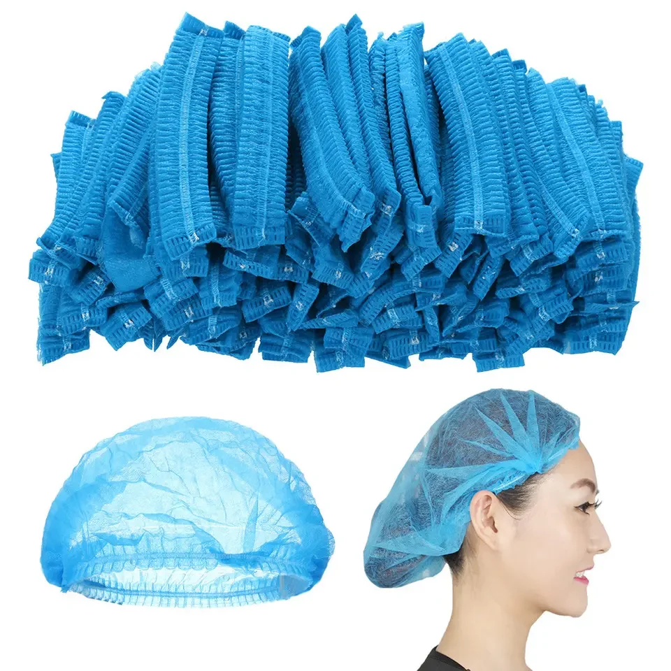 Cheap Customized Non Woven Clip Cap  Elastic Cleanroom Industrial Mob Caps Hair Net Disposable Stripe Bouffant Clip Caps