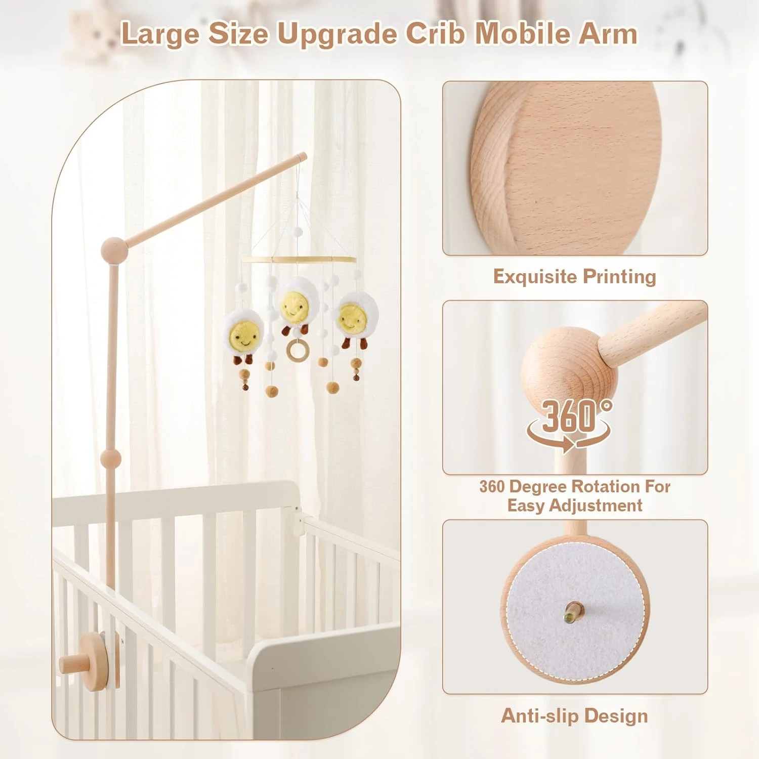 Newborn Rotating Mobile Arm Nursery Decor Beech Wooden Crib Mobile Holder