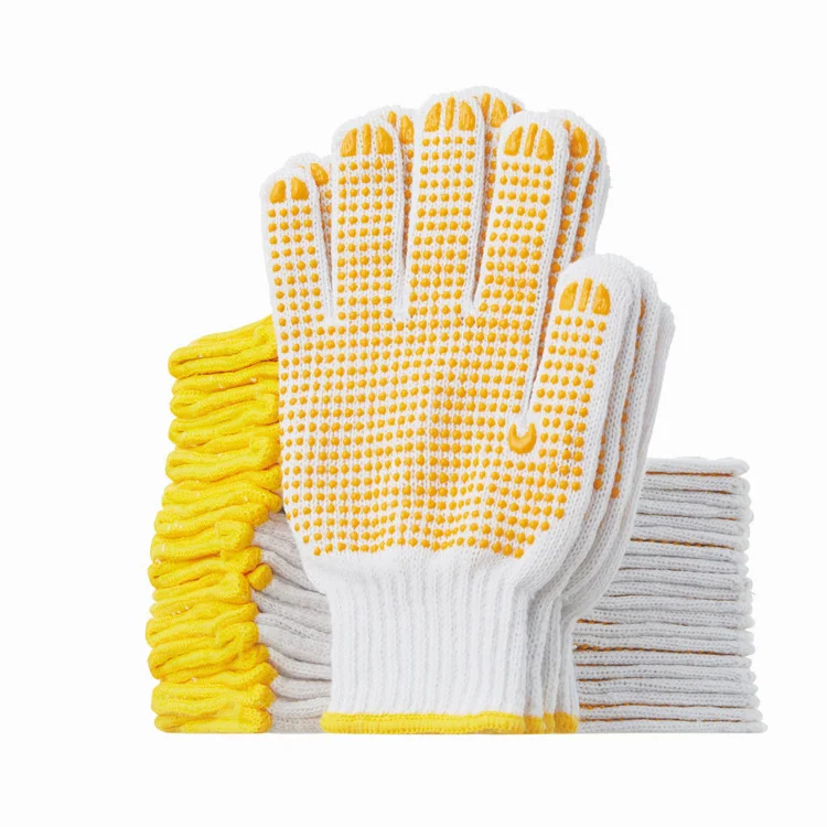 Anti-slip and wear-resistant white cotton thread yellow dispensing safty gloves popular for production  manufacturing