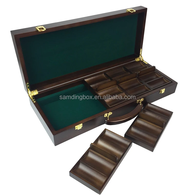 Samding Premium Poker Set Handmade From Wood Storage Box Wood Storage Clay Poker Chips Stash Box With Rolling Tray