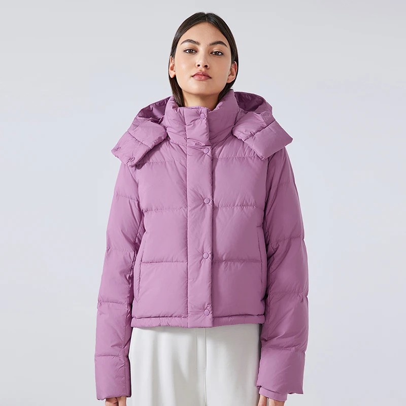 New Arrival Winter Warm Hooded Ultra Light Duck Down Jacket Women High Quality Windproof Crop Puffer Coat