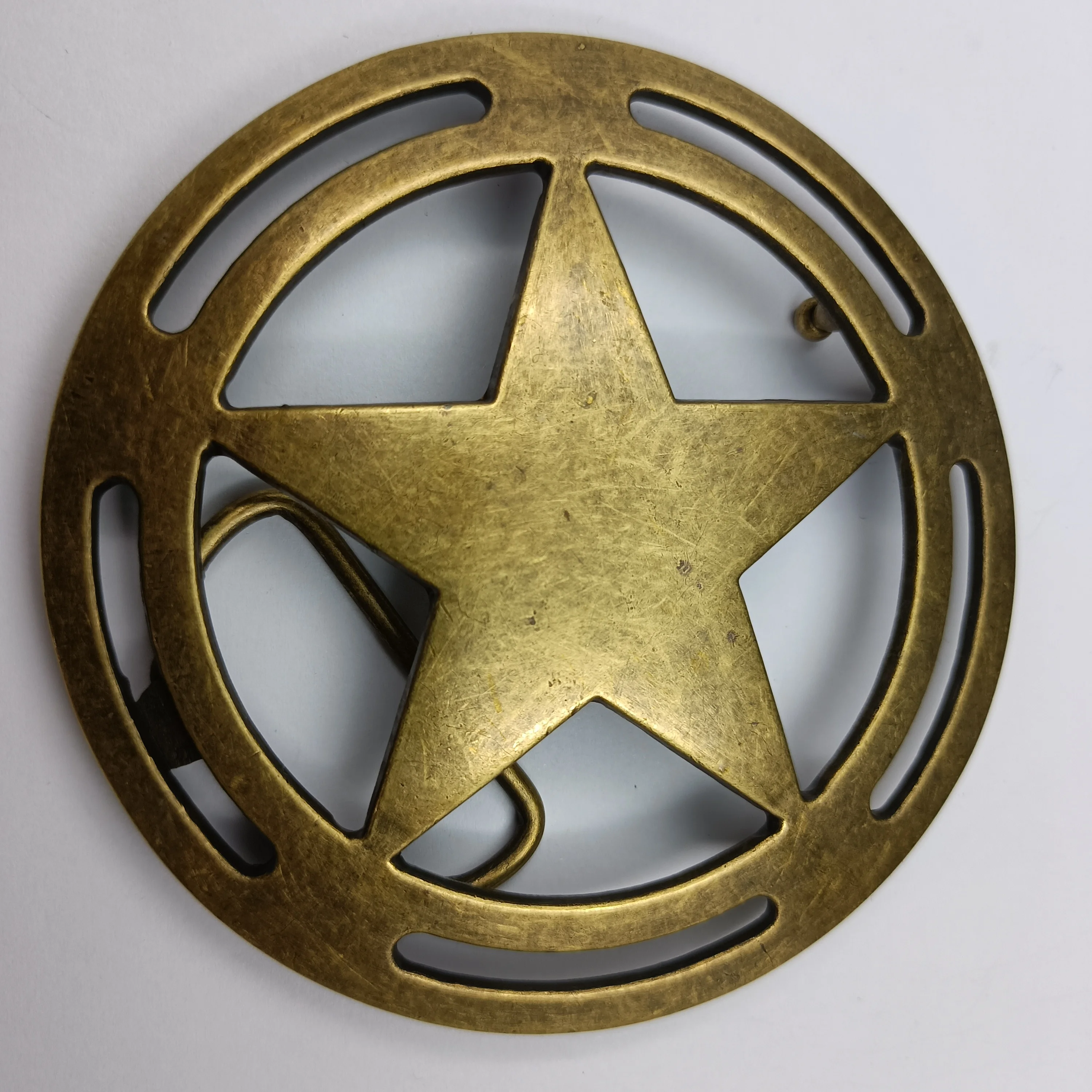 Western cowboy belt buckle round hollow shape antique gold plate star fashion western belt buckle