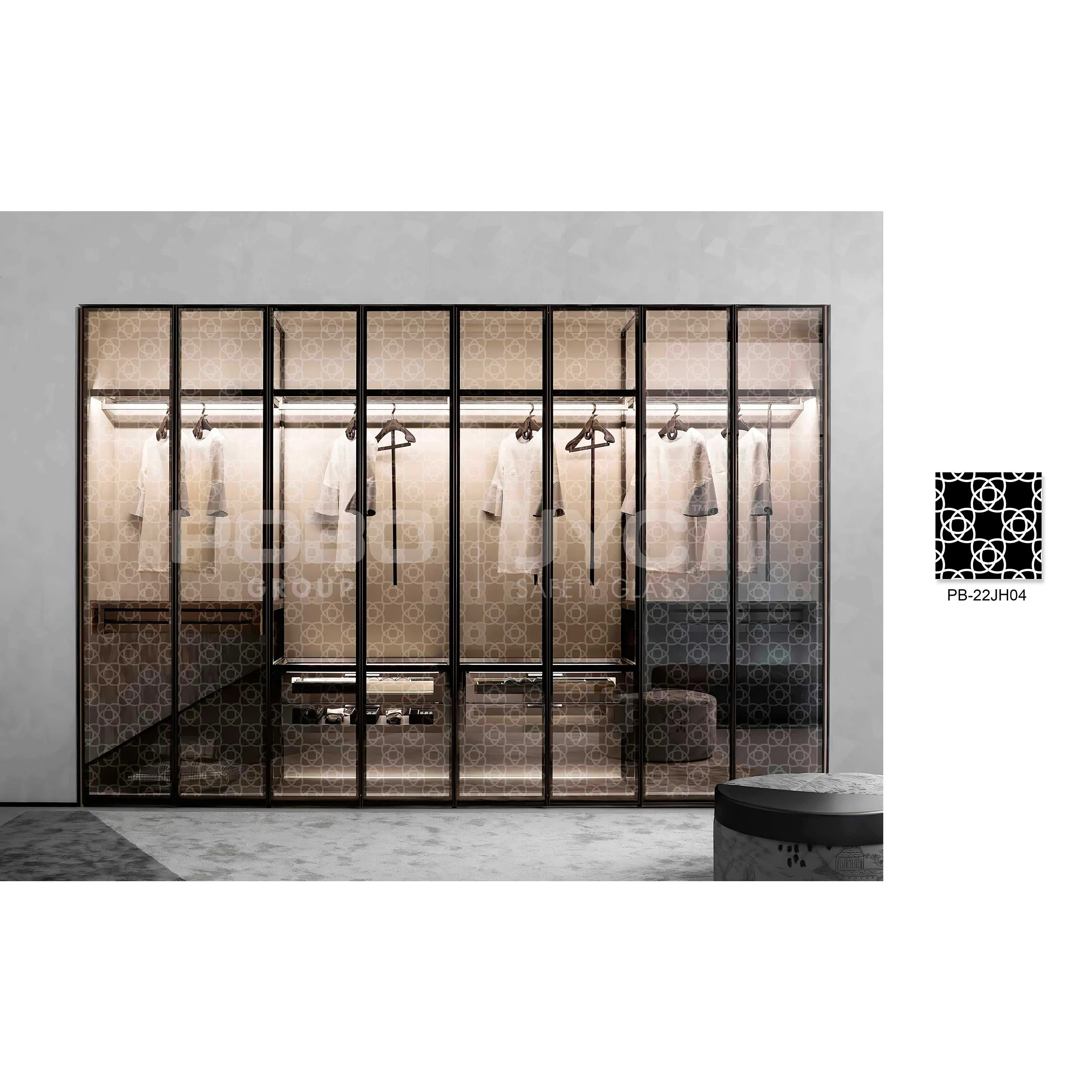 Waterproof Sliding Door Double Glazed Tempered Glass Large Swing Doors for Closets Wardrobes Cupboard