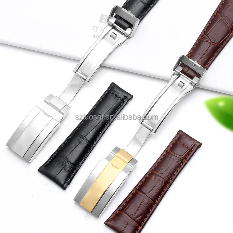 Luxury 20mm Black Green Brown Blue Double Cowhide Leather Watch Strap For Ro-lex Watch Bands Daytona With Deployment Clasp