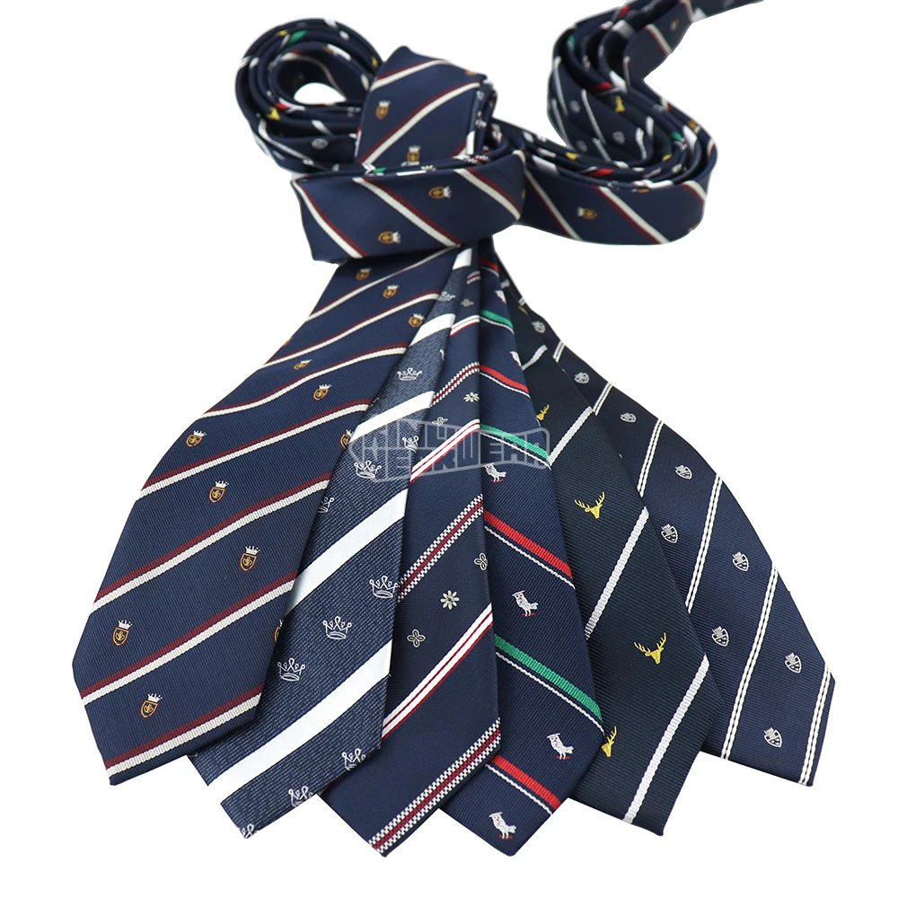 Polyester Woven Striped Skinny Uniform Custom Logo Luxury Neck Tie Private Label Student Necktie