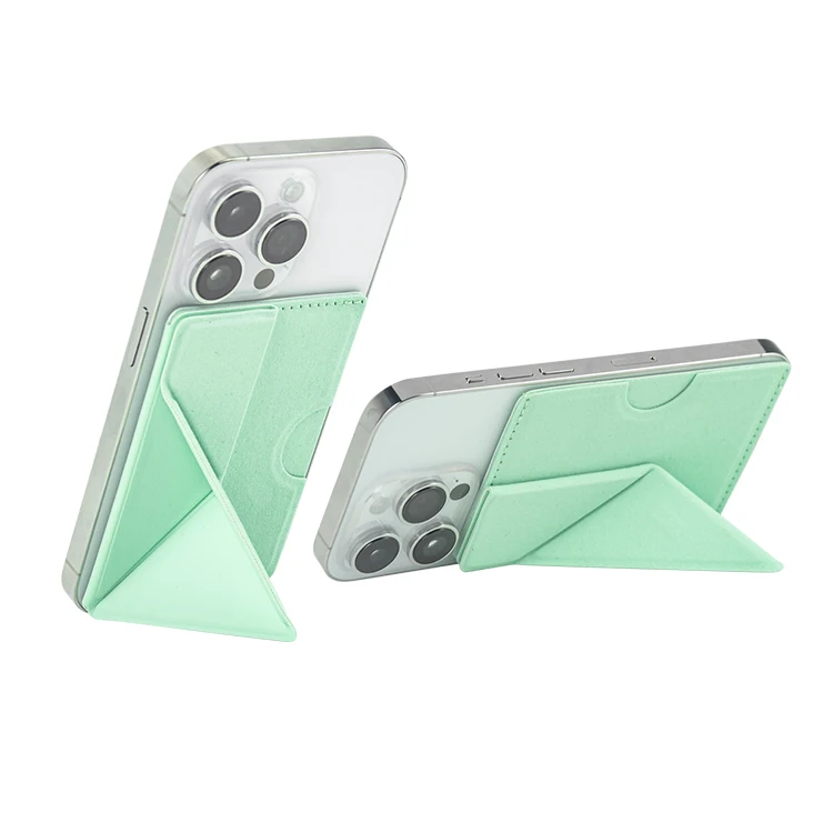 Personalized Cell Phone pu leather Adhesive Card Holder with foldable phone stand