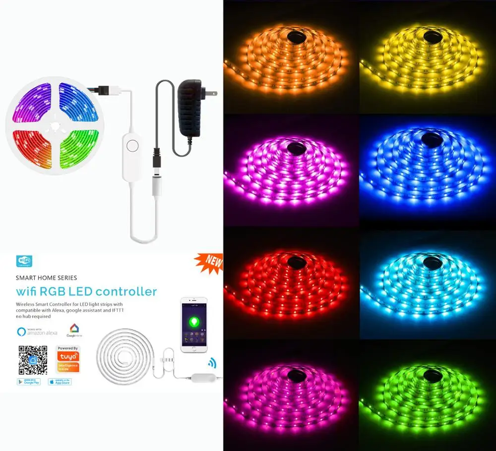 Led Backlight Tuya Smart Led Strip Light RGB DC12V 5050 Waterproof Music sync and Voice App Control 5m Wifi Led Strip Light Kit