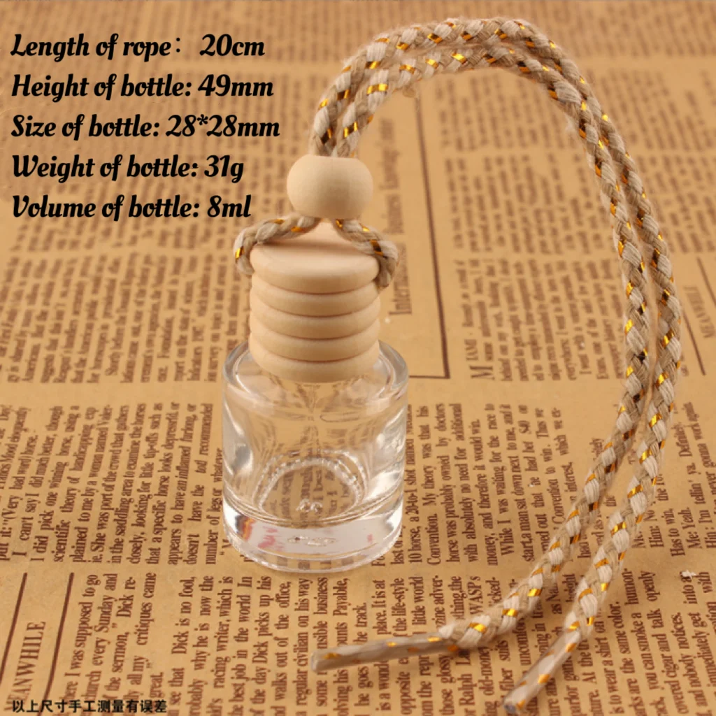 Wholesale round Glass Diffuser Bottle 4ml White Empty Hanging Car Air Freshener with Wooden Lid for Essential Oils