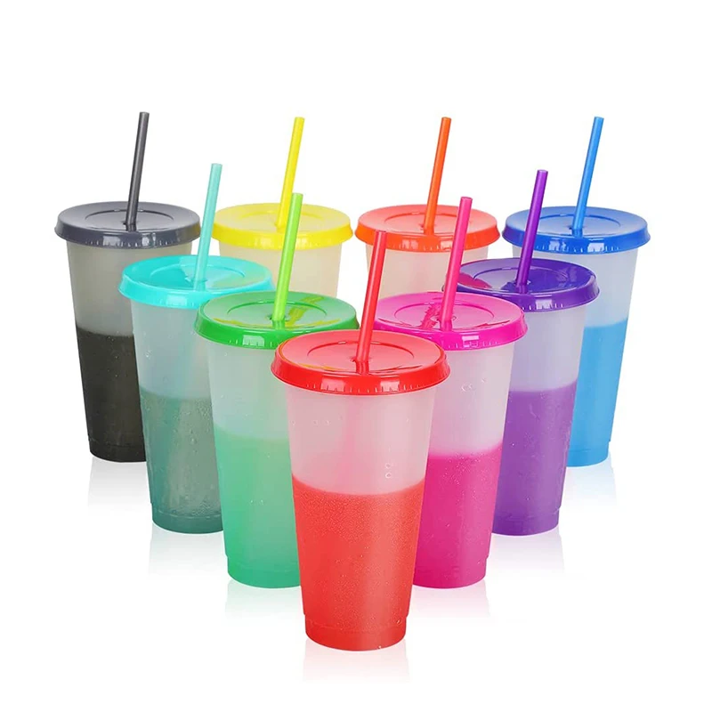Mazoho Summer 32oz Cold water cup Plastic cold color changing plastic cup with lids and Straws