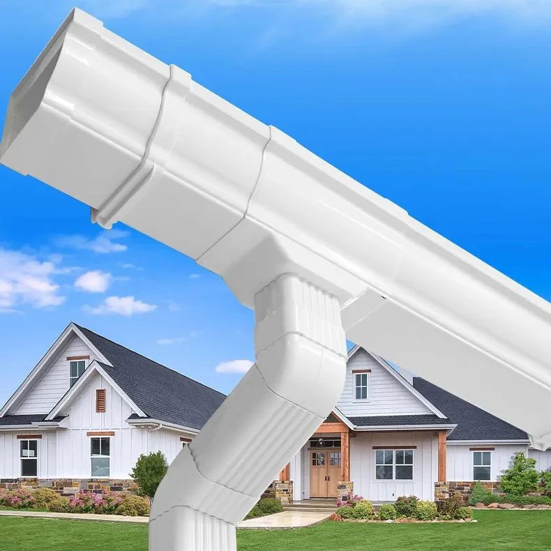 Factory Direct Sell PVC  gutters roofing Rainwater Gutter System for Roof Drainage downspout  elbow vinyl  rain gutter plastic